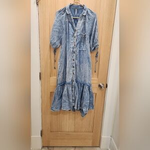 Blue Button-Down Maxi Dress